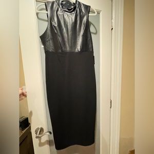 Faux leather high neck dress (midi length)